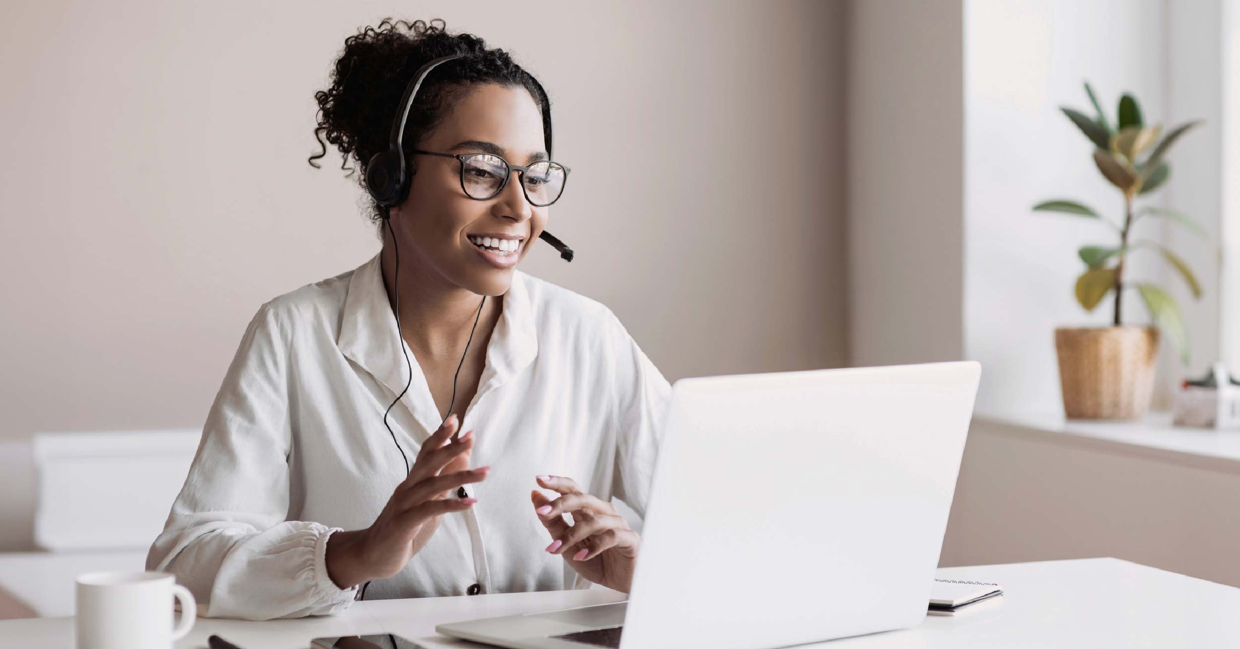 Person talking on phone headset