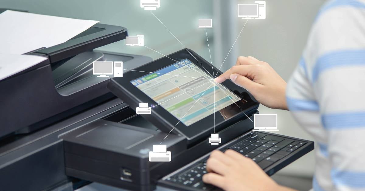 Printer showing management software icons.