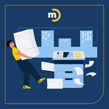 Graphic of person carrying paper to printer