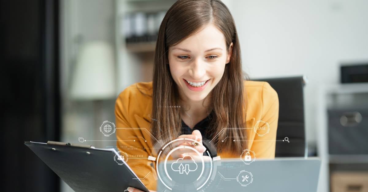 Small business owner using cloud computing tools. 