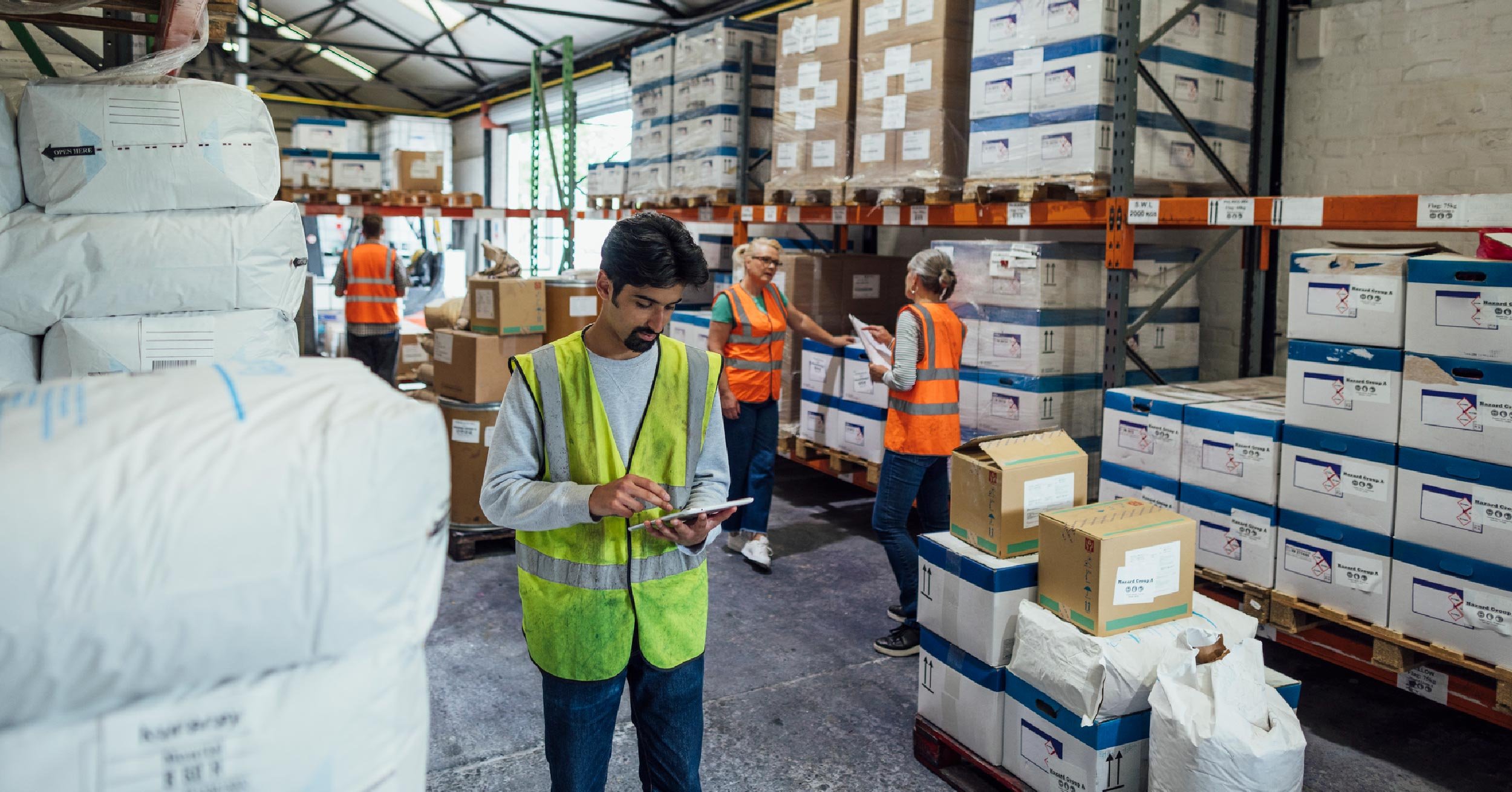 Video surveillance technology making sure that warehouse workers follow property safety procedures.