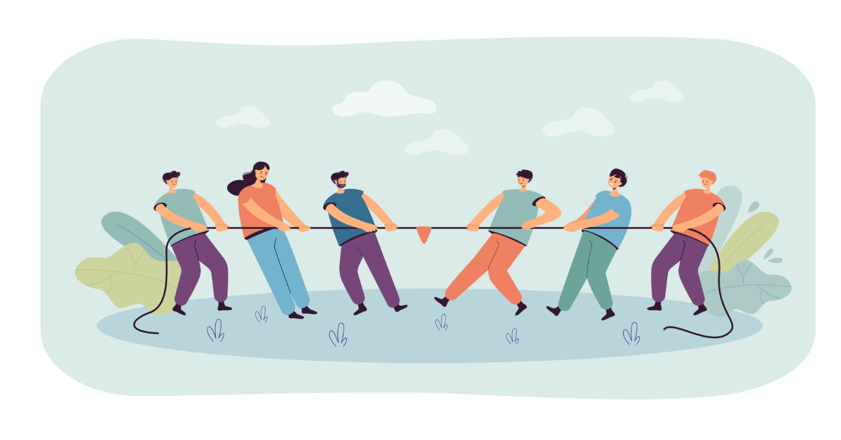 People playing tug of war. 